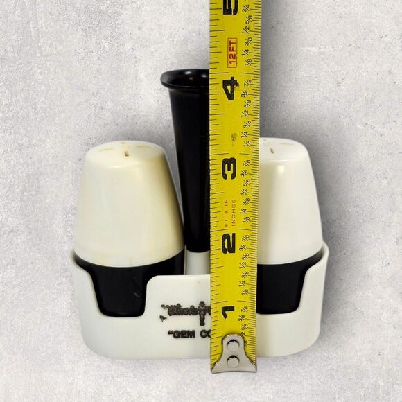 Vintage Miracle Maid “Gem Coat” Salt & Pepper Shaker Set w/ Holder – 1960s Promo - Picture 10 of 10